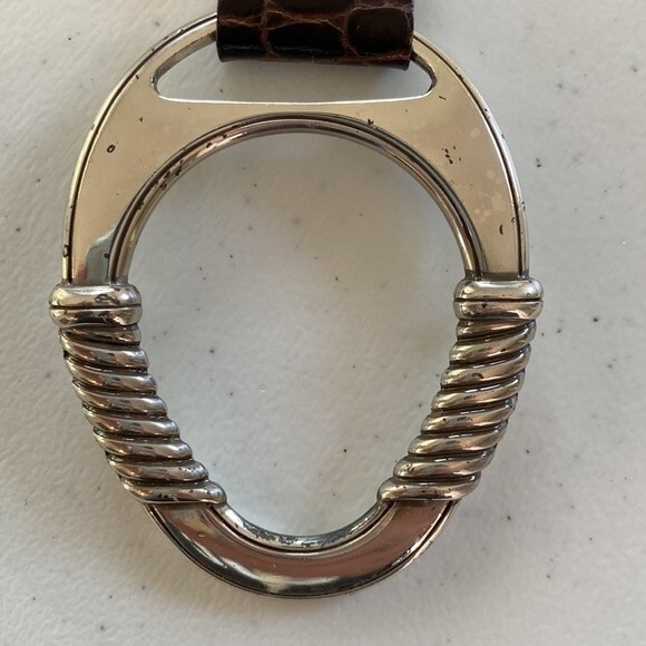 Brighton Patent Moc Croc Leather Embossed Chain Belt Oval Silver Hook Buckle - Picture 13 of 15